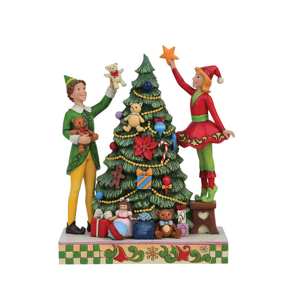 Buddy Elf and Jovie Elf Decorating Tree