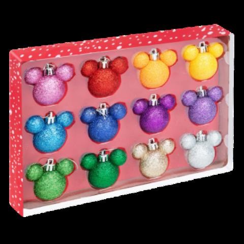 Mickey Set of 12 Rainbow Glitter Baubles